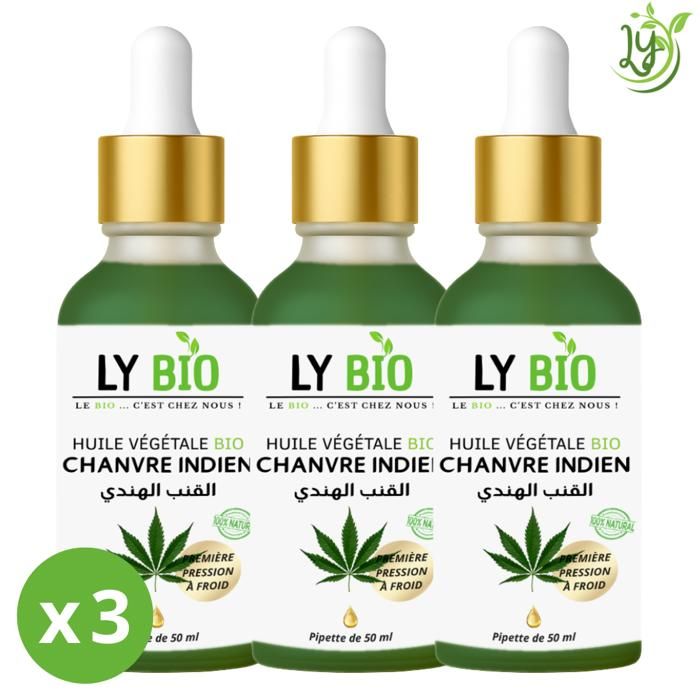 Huile de Chanvre - LYBIO - 50ml - Lot de 3 - Hydratant - Tous types de cheveux