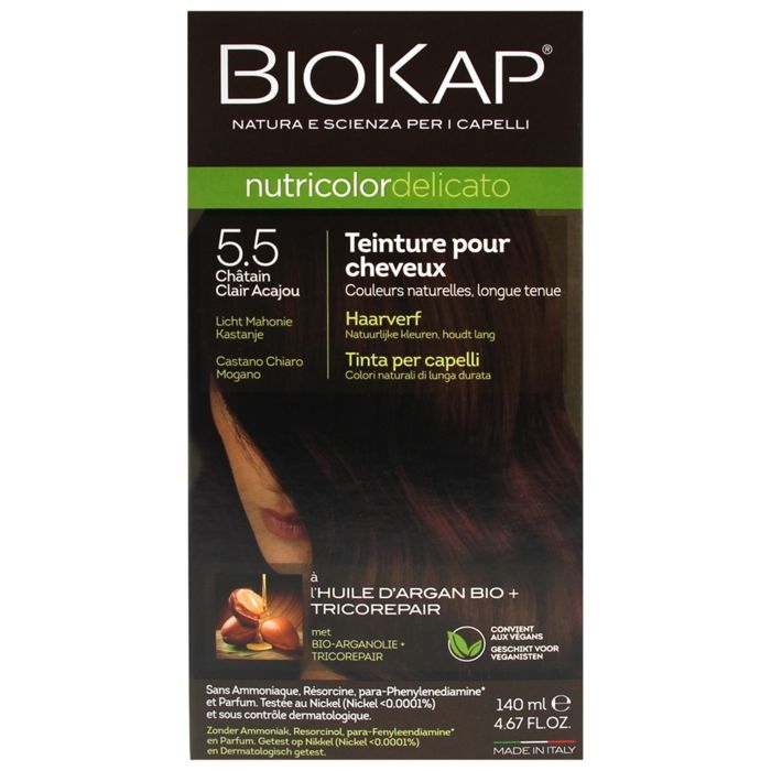 Coloration permanente - Biokap - Nutricolor Delicato 5.5 - Châtain Clair Acajou - Sans ammoniaque - 140ml