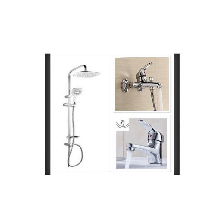 Pack Robinet inox Mitigeur douche Avec (Douchette -flexible) et robinet mitigeur lavabo