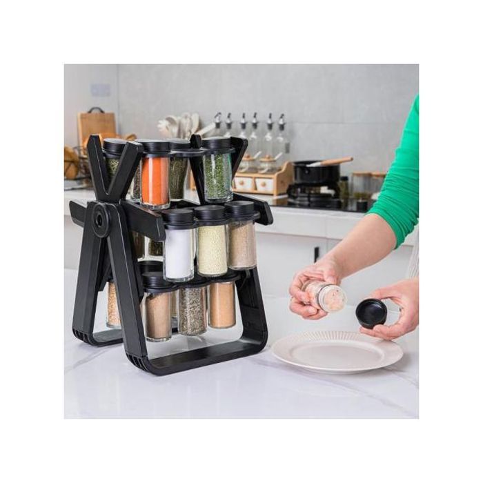 Étagère à Épices Rotative pour Cuisine - 18 Pots Noir