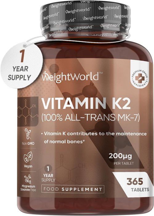 Vitamin K2 MK7,  200 µg  - For Brain, Bones & Skin - 365 Tablets