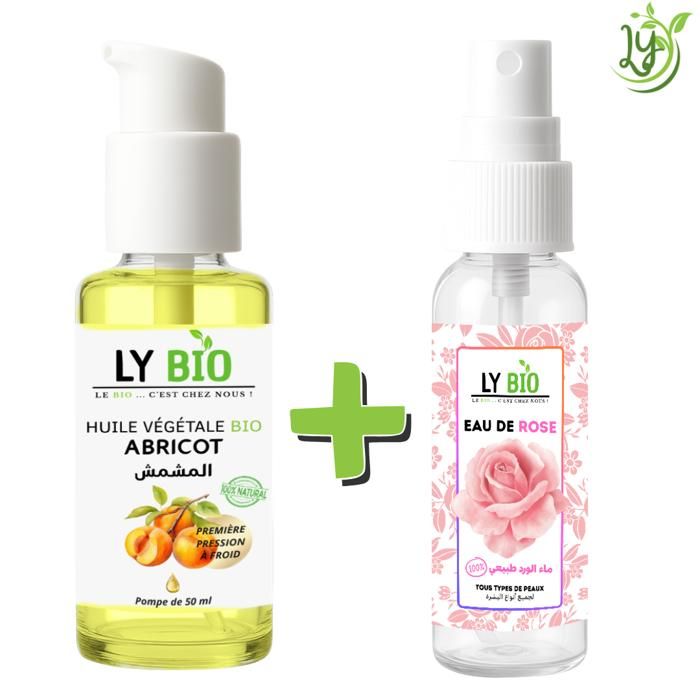 Pack de soins - LYBIO - Huile d'abricot 50ml + Eau de rose 100ml - Hydratant - Mixte - Tous types de cheveux