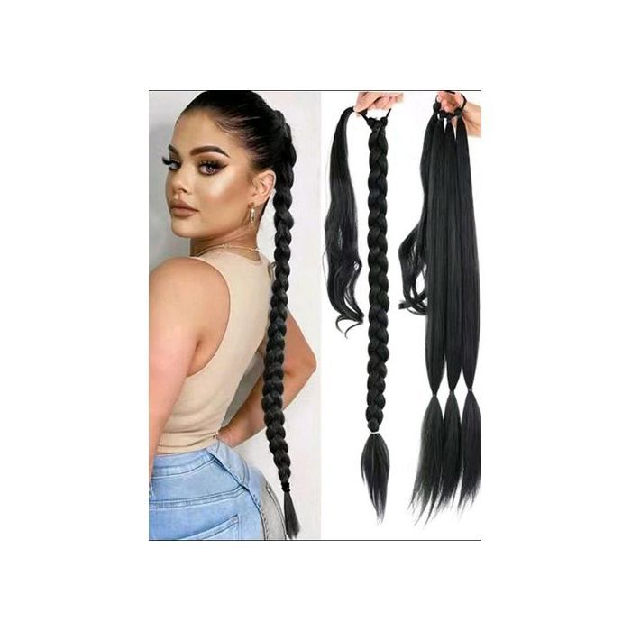 Extensions de Queue de Cheval 80cm Tressées avec Élastique, Perruque pour femme