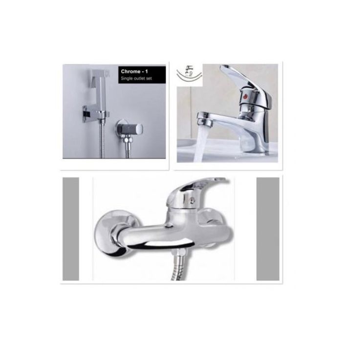 Pack Robinet inox Mitigeur douche Avec (Douchette -flexible) et robinet mitigeur lavabo