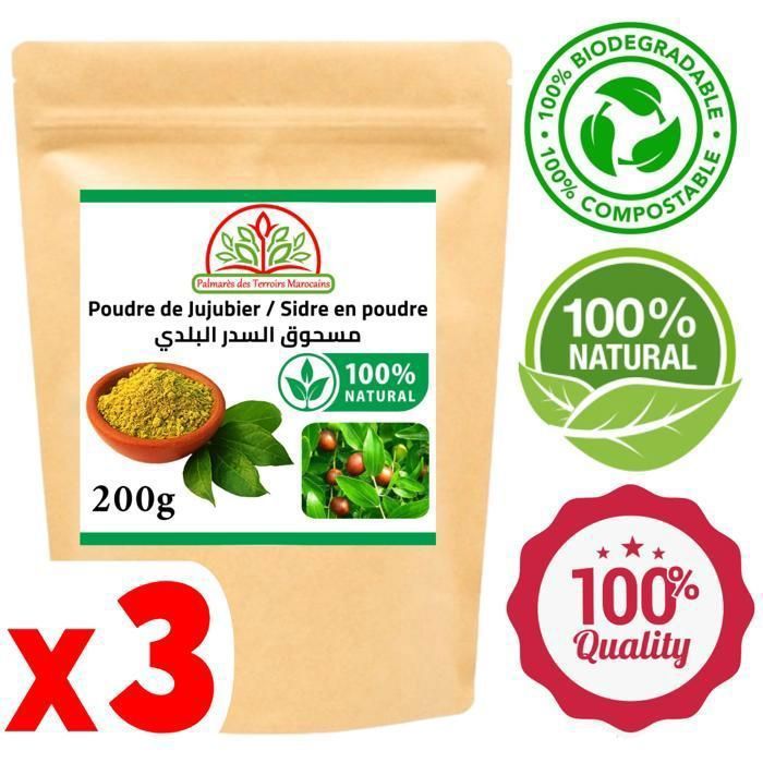 Poudre de feuilles de Sidr Jujubier Qasil Soin du corps et cheveux 100% Naturel 600g