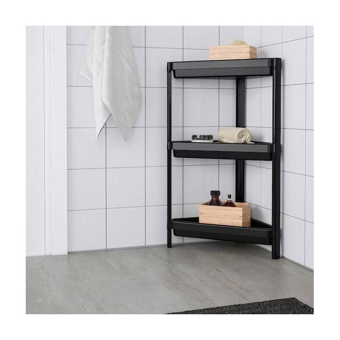 Étagère de rangement d'angle pour salle de bain, 3 niveaux, Noir