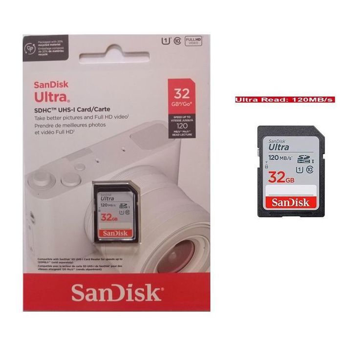 Sandisk Ultra Carte memoire 32GB Full HD Ultra SDHC classe 10 -UHS-I Fast Speed 120 Mb / s