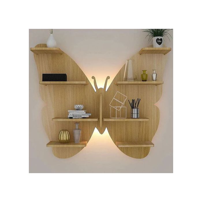 Étagère murale en bois en forme de papillon