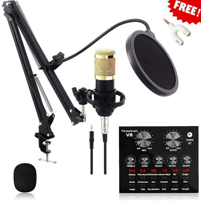 Pack Micro Pro – Qualité Studio à la Maison un Son Clair et Puissant + Adaptateur Audio Jack