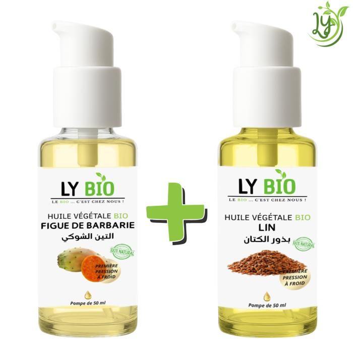 Pack d'huiles - LYBIO - Huile de figue de barbarie 50ml - Huile de lin 50ml - Hydratant - Mixte