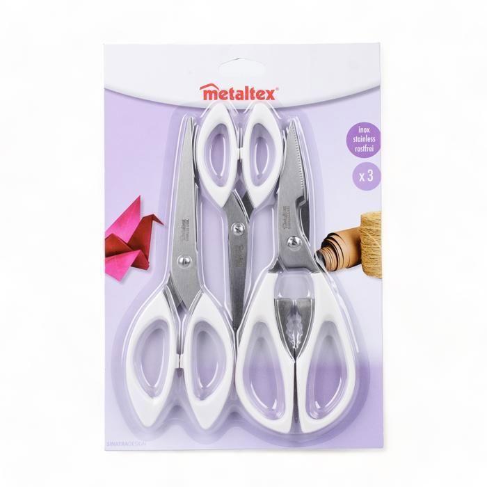 SET DE 3 CISEAUX MENAGERS 16 + 22 + 22cm METALTEX