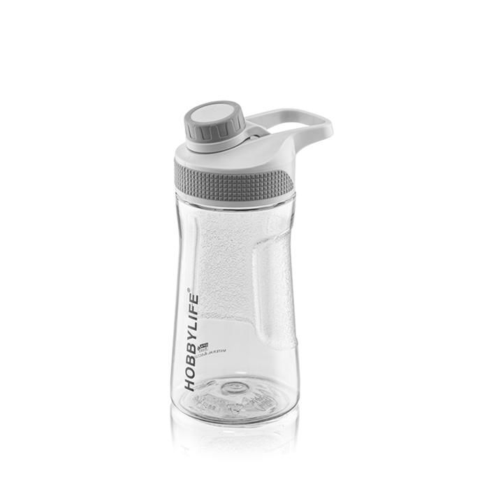Bouteille d'eau sport gourde en plastique sans BPA 530ml avec fermeture hermétique et filtre intégré - Gris bouteille transparente