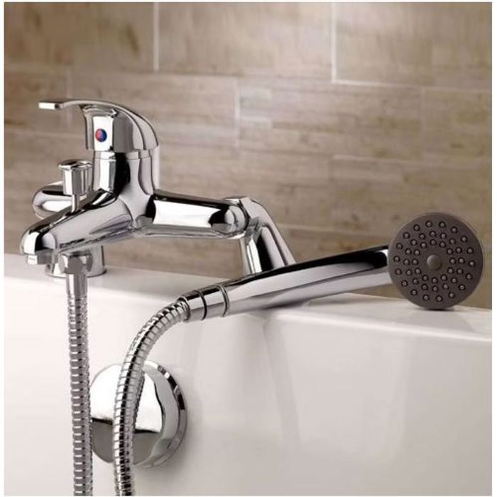 Robinet Mitigeur - Chromé - Mural - Douchette - Flexible - Support