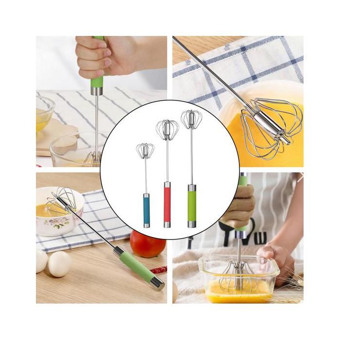 Fouet à œufs semi-automatique en inox 304, agitateur manuel pour œufs en cuisine(Couleur aléatoire)