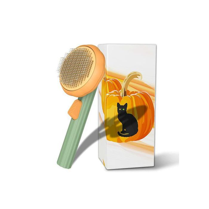 Brosse Citrouille Auto-Nettoyante avec Bouton, Peigne Multifonction pour Chats, Chiens et Lapins
