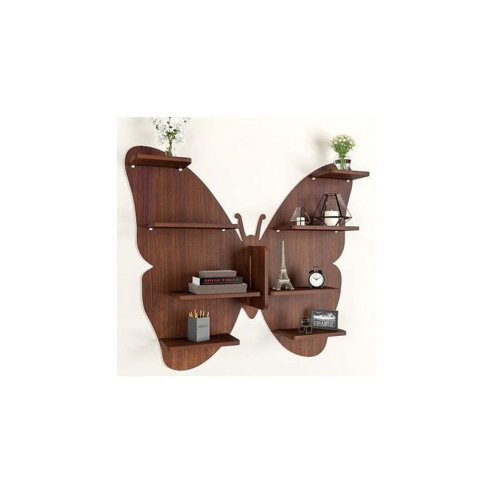 Étagère murale en bois en forme de papillon-Marron