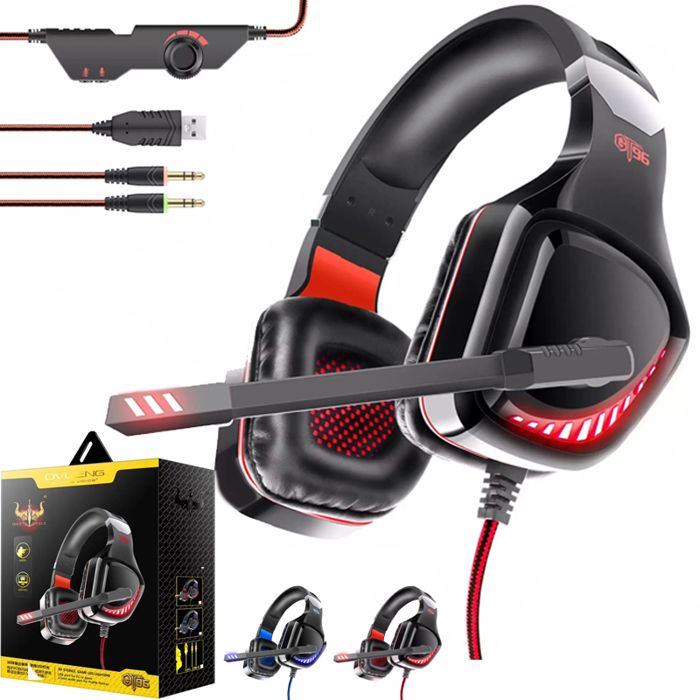 Gaming Casque de Jeu filaire , écouteurs hi-fi avec Microphone LED, stéréo, pour ordinateur portable