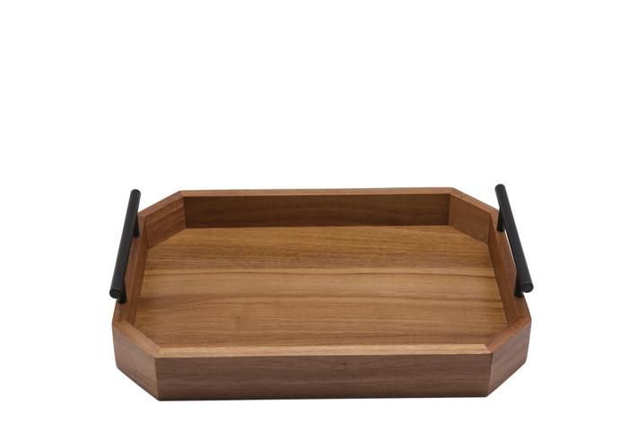 Plateau en bois avec poignées en acier inoxydable 36*24,5*7,7cm