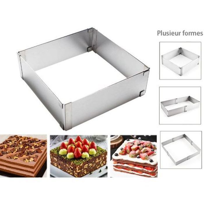 Moule à gâteau réglable en acier inoxydable Carré & rectangulaire Hauteur 10 cm