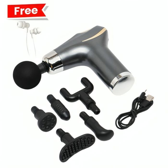 Pistolet de Massage - CY-008 - 8 Têtes - Moteur Silencieux - Batterie Rechargeable - 5 Vitesses