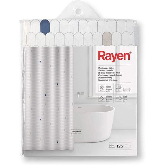 Rideau de douche - RAYEN - 180x200cm - Polyester - Imperméable - Séchage rapide