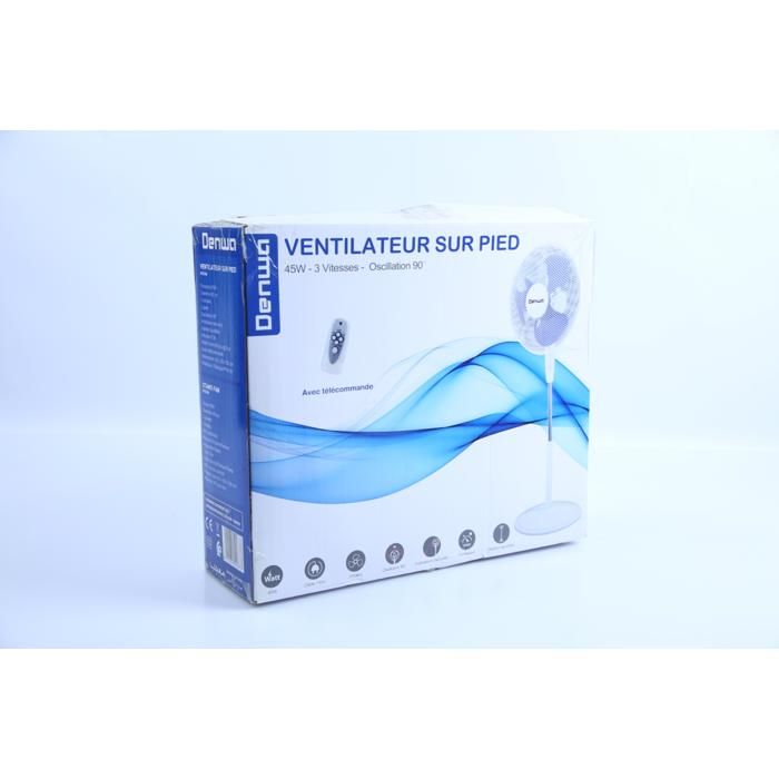 Ventilateur sur pied - Denwa - SF523EA - 45W - Télécommande - Blanc