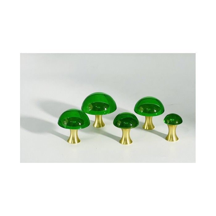 Objet Décoratif - Acacia - Set de 5 Champignons - Cristal - Vert - Design Contemporain