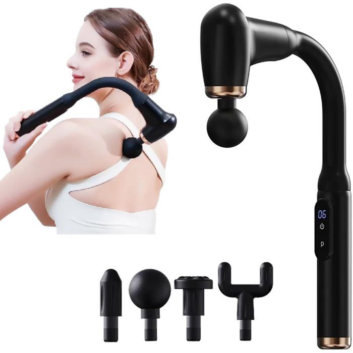 Pistolet de massage électrique profond avec écran LCD et 4 têtes - Poignée longue pour soulager