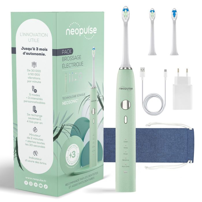 Brosse à dents électrique - NEOPULSE - NEOSONIC - Vert sauge - 15 modes - 50000 VPM