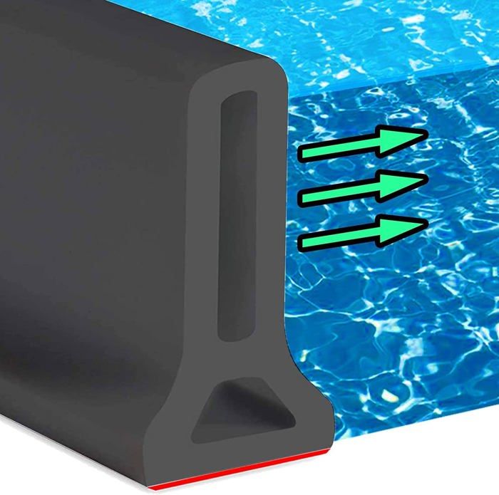Seuil de Rétention d'Eau en Silicone Autocollante et Pliable - 1M Noir