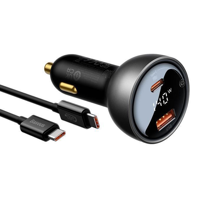 Chargeur de voiture - Baseus - U+C 140W - Affichage numérique - Charge rapide - Protection multiple