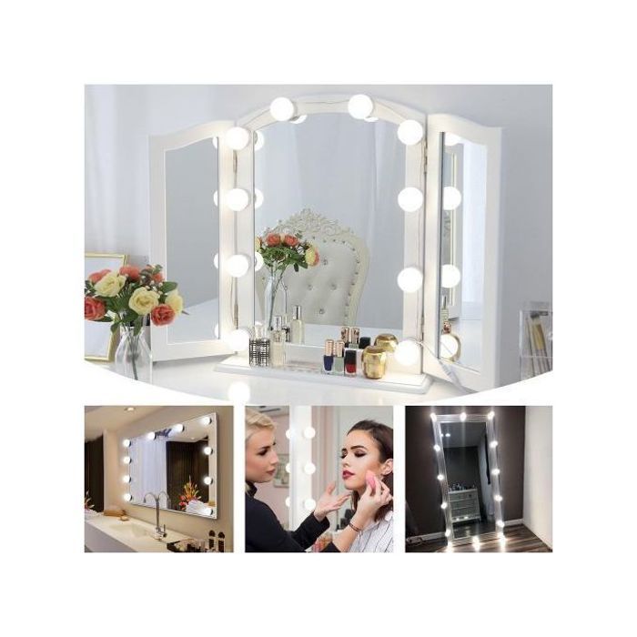 Kit d'éclairage à LED pour miroir, lumières de style hollywoodien , 10 ampoules de miroir