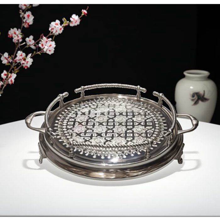PLATEAU TRADITIONNEL EN ARGENT Senia Feda RONDE-45 CM