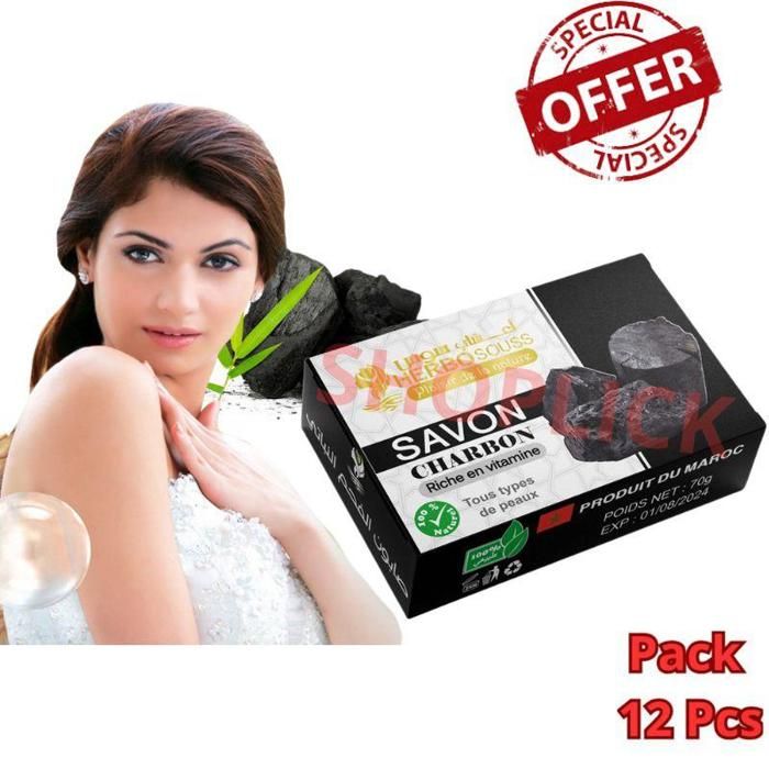 Pack de 12 Pieces Savons charbon actif, Soin Naturel pour Peau Douce et Éclatante70g