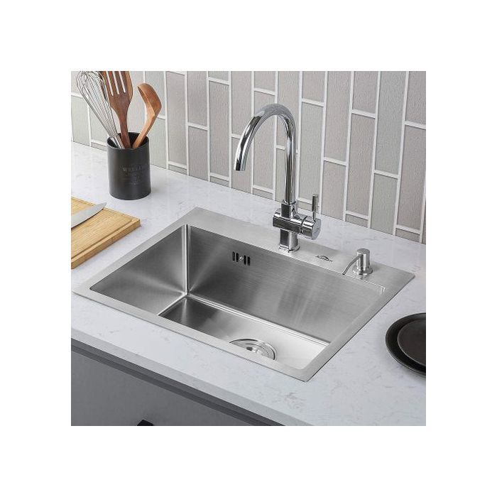 Evier - Inox - 1 Bac - 50x43CM - Siphon Automatique - Montage Encastré