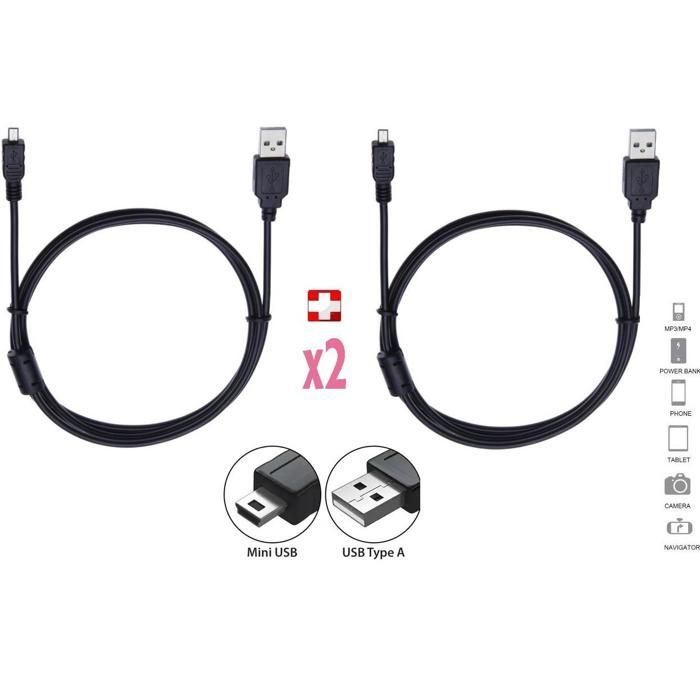 2 Cable USB V3 1M compatible avec PS3, appareil photo reflex numérique, disque dur externe, lecteurs de cartes, noir