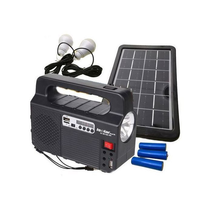 Kit d'éclairage solaire - ISOLAR - IS-80185S/BT - 2 lampes LED - Radio MP3 - Panneau solaire Bluetooth