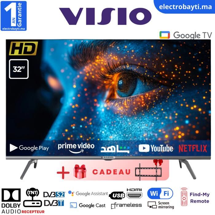 TV - VISIO - 32 Pouces - HD 720p - Smart Google TV - Dolby Audio, Bluetooth & WiFi