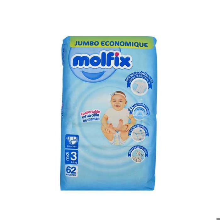 MOLFIX Couche bebe Taille 3 Midi 4 à 9 Kg 62 couches