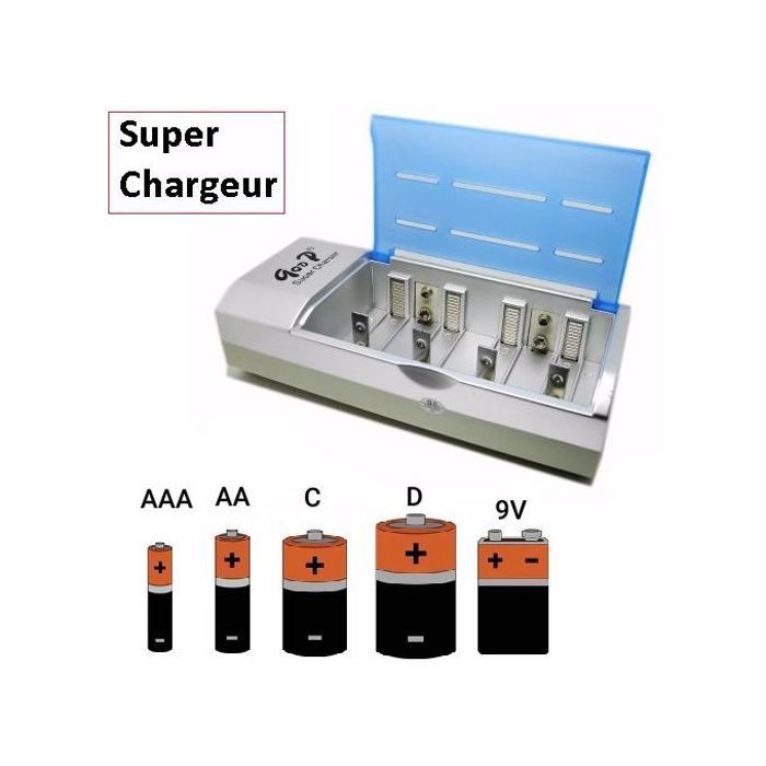Chargeur de Batteries - GOOP - Super Chargeur - Universel - Pour AAA, AA, C, D et 9V - Rechargeable