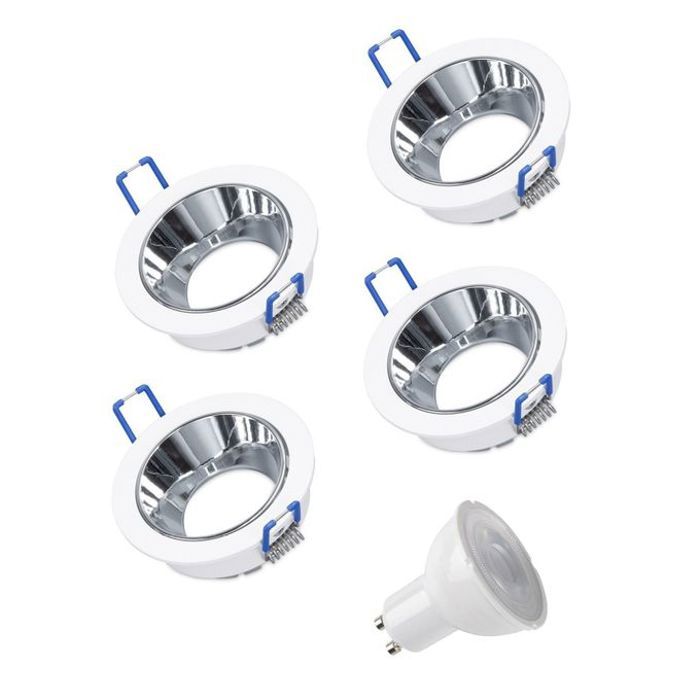 Spot Rond Blanc / Argent Comprend X 4 W LED Blanc Chaud 230 V IP20 X Prise GU10