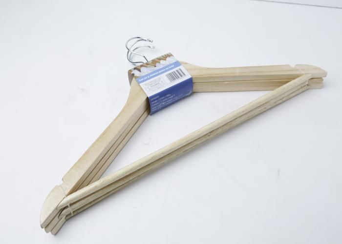 SET 3 CINTRE EN BOIS AVEC BARRE DE PANTALON