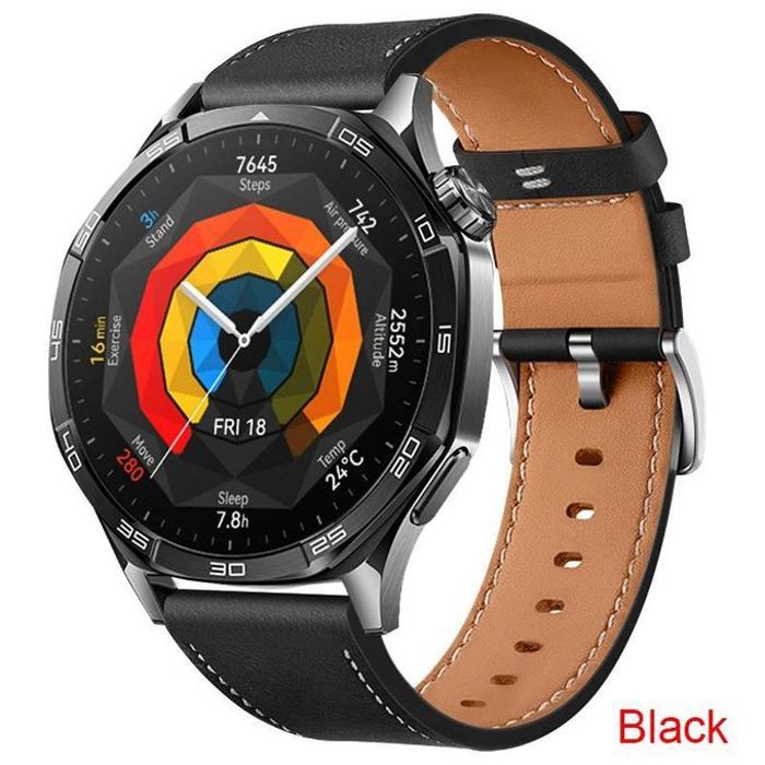 Bracelet 22mm en cuir Noir pour Huawei Watch GT5 46mm