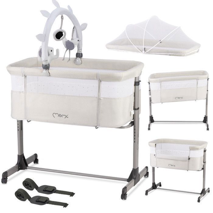 Lit Cododo et Berceau Bébé MoMi REVO - Gris - Hauteur et Angle Réglables - Roues