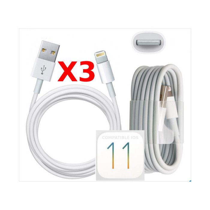 Câble USB - Little Boutik® - Pack de 3 - Blanc - Chargement et transfert de données - iPhone 6/6S/6Plus/6SPlus