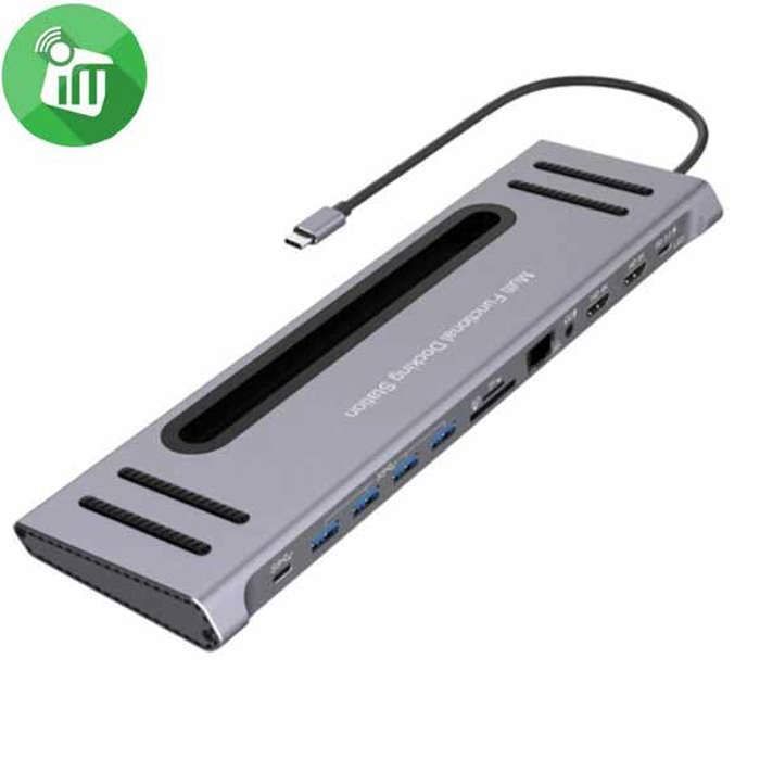 Onten Station d'accueil multifonction USB-C tout-en-un 14 en 1 (HDMI, USB 3.0, USB-C, prise audio 3,5 mm, chargement PD, emplacement