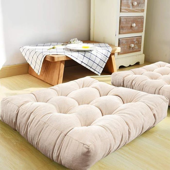 Coussin de sol - Velours - Beige - 60x60x8 cm - Intérieur - Chic