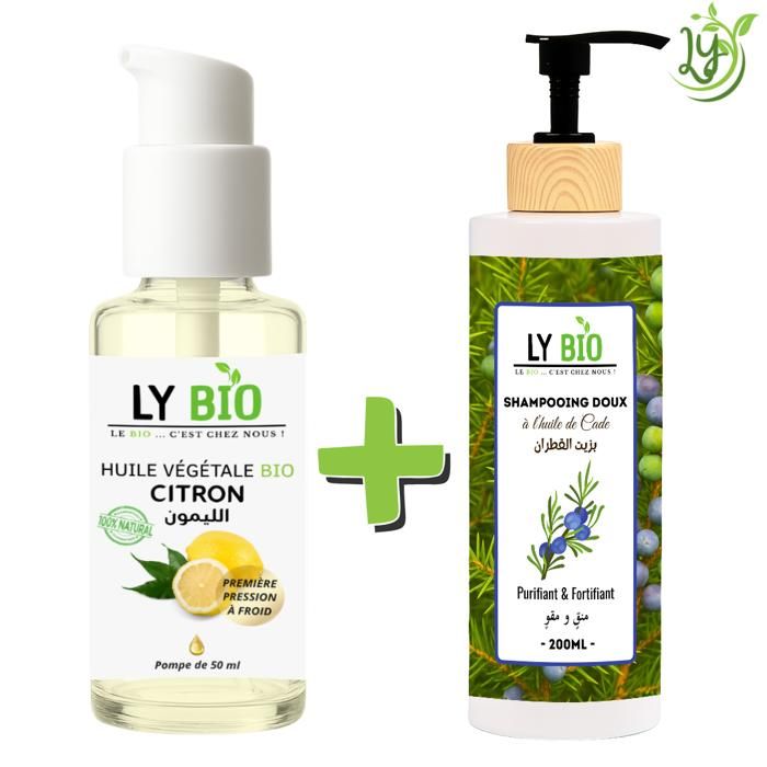 LYBIO PACK HUILE CITRON 50ML - POMPE + SHAMPOOING A L'HUILE DE CADE 200ML - PURIFIANT & FORTIFIANT