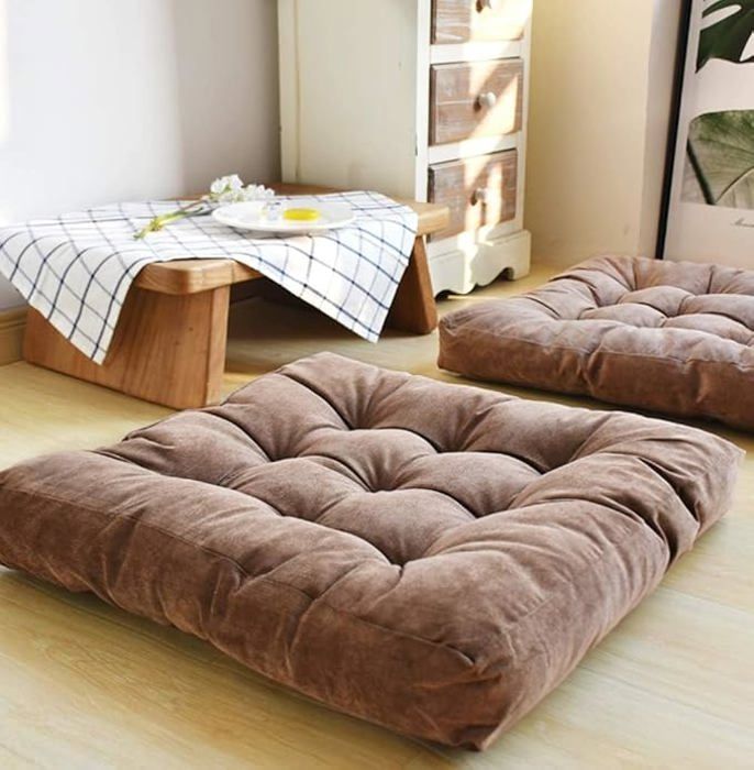 Coussin de sol - Velours - 60x60x8 cm - Marron - Intérieur - Chic