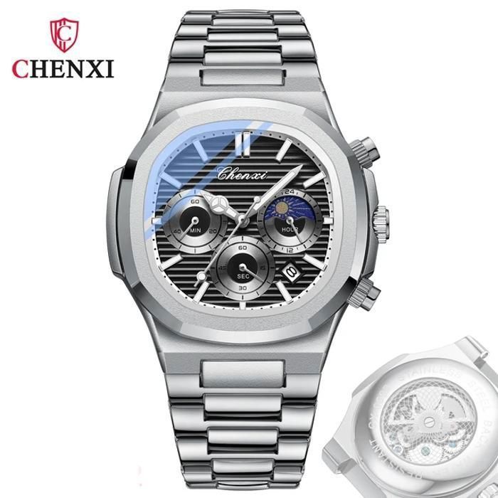 CHENXI-Montre à quartz étanche en acier inoxydable pour homme, montre-bracelet chronographe, calendrier Shoous, mode originale